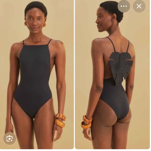 FARM Rio Other - Farm Rio 🌴☀️ Made In Brazil Black Leaf One-piece High Neck Swimsuit